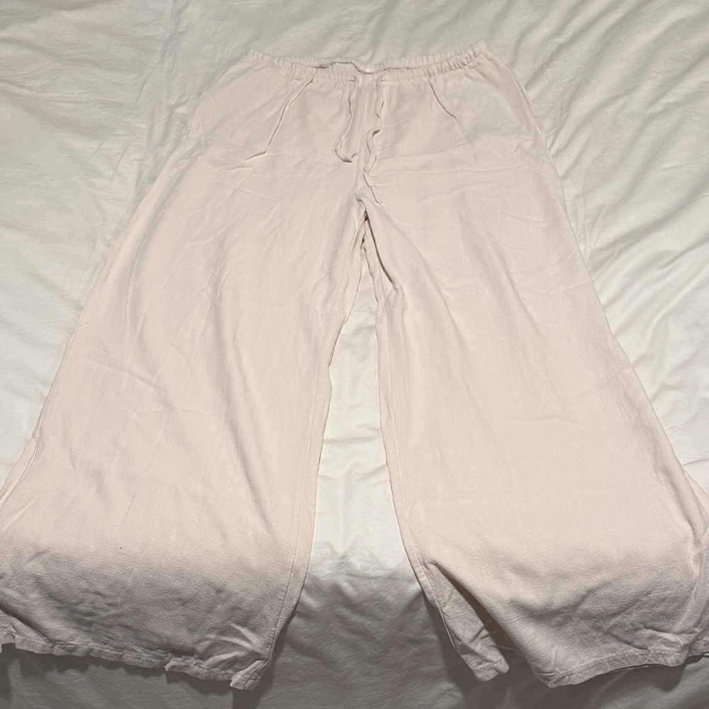 SHEIN Cream Wide Leg Linen Pants